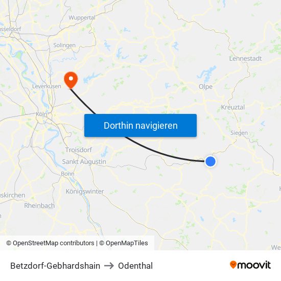 Betzdorf-Gebhardshain to Odenthal map