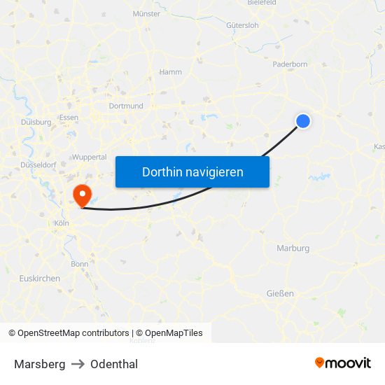 Marsberg to Odenthal map