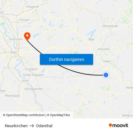 Neunkirchen to Odenthal map