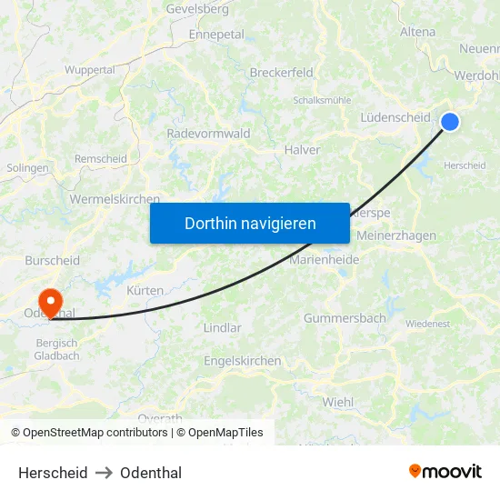 Herscheid to Odenthal map