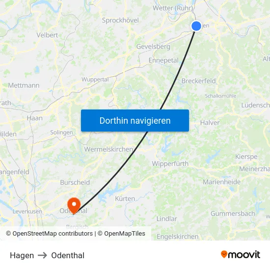 Hagen to Odenthal map