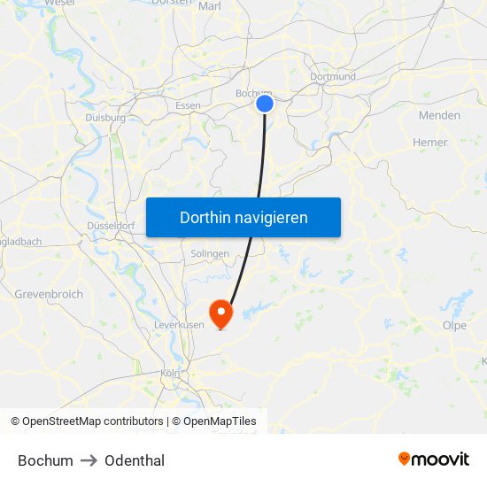 Bochum to Odenthal map