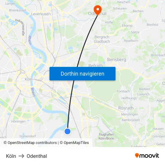 Köln to Odenthal map