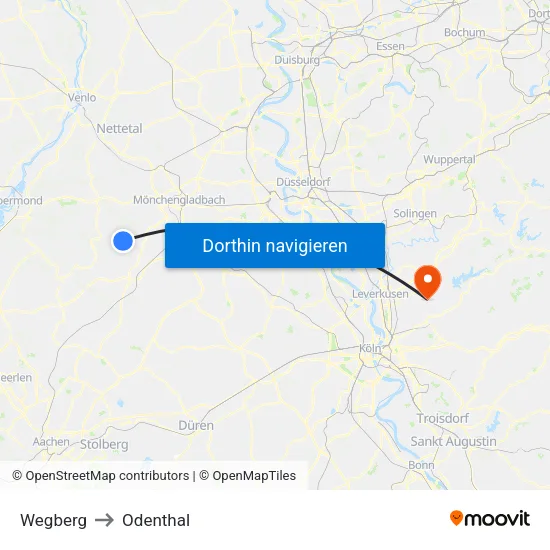 Wegberg to Odenthal map