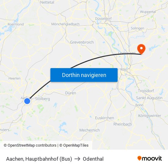 Aachen, Hauptbahnhof (Bus) to Odenthal map