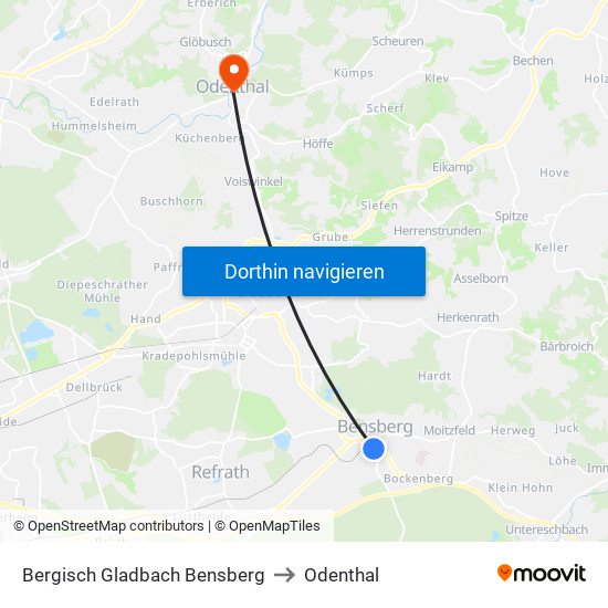 Bergisch Gladbach Bensberg to Odenthal map