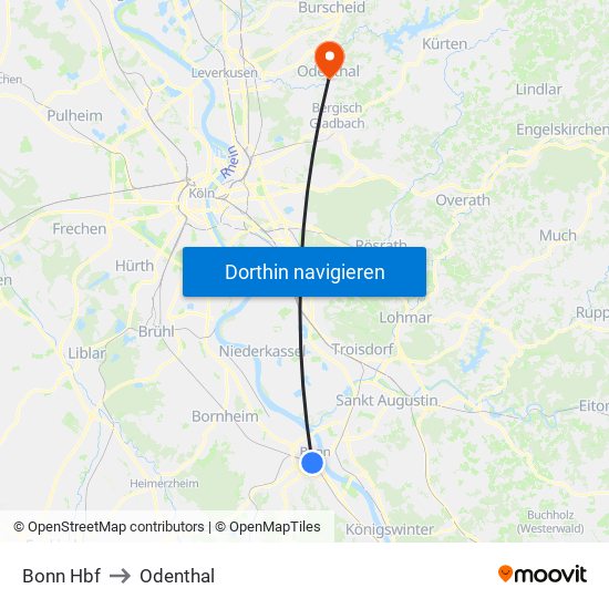 Bonn Hbf to Odenthal map