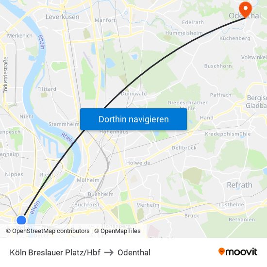 Köln Breslauer Platz/Hbf to Odenthal map