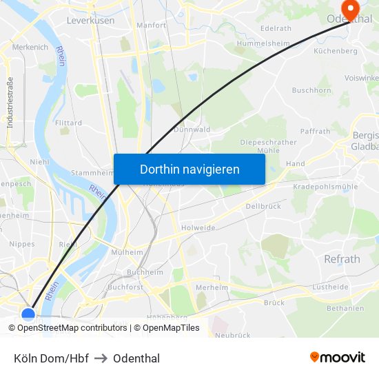 Köln Dom/Hbf to Odenthal map