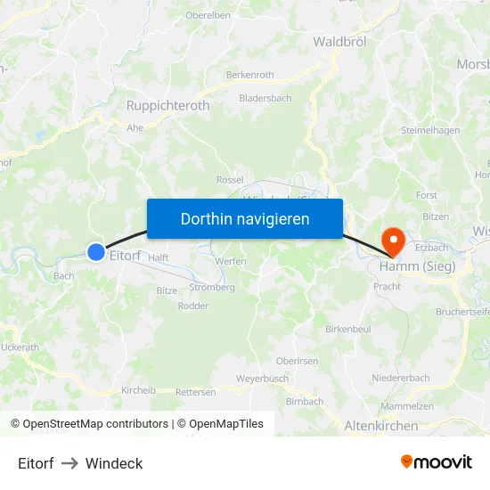 Eitorf to Windeck map
