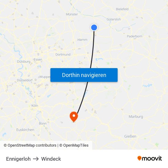 Ennigerloh to Windeck map