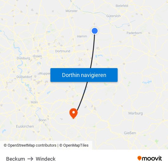 Beckum to Windeck map