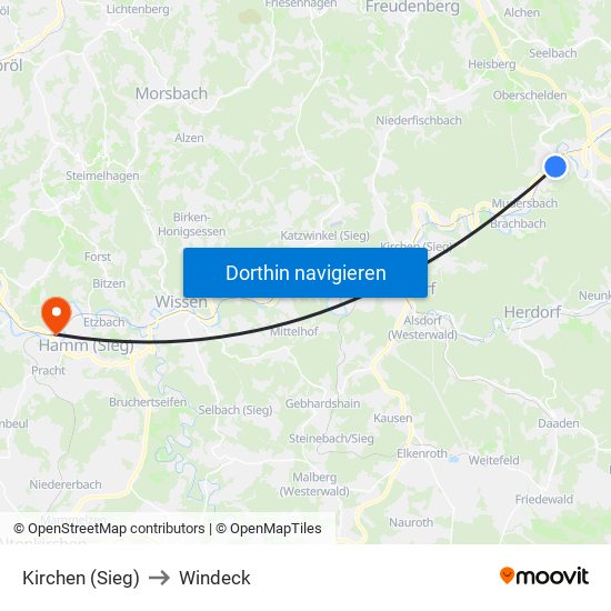 Kirchen (Sieg) to Windeck map