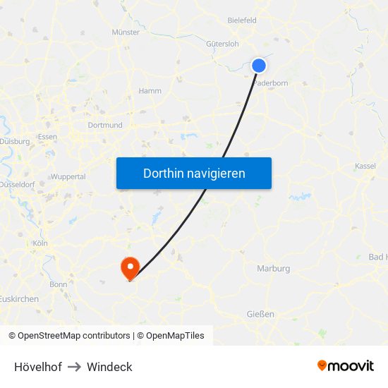 Hövelhof to Windeck map