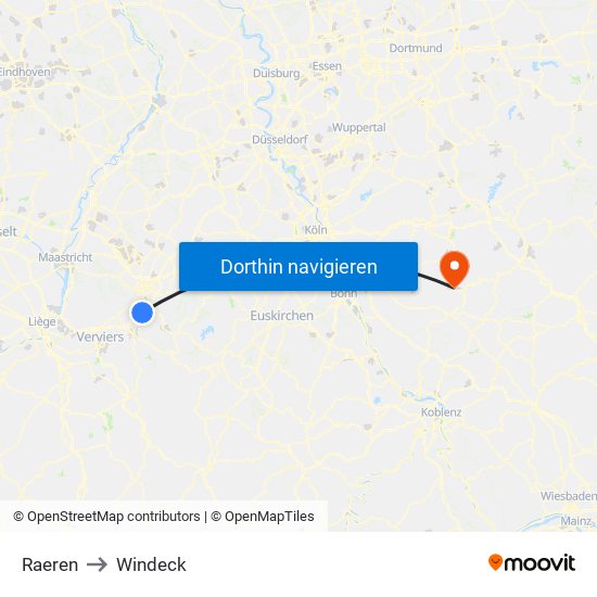 Raeren to Windeck map