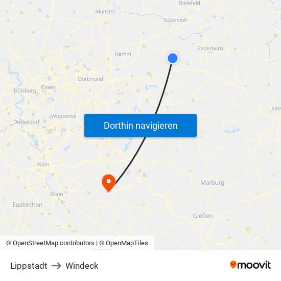 Lippstadt to Windeck map