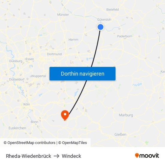 Rheda-Wiedenbrück to Windeck map