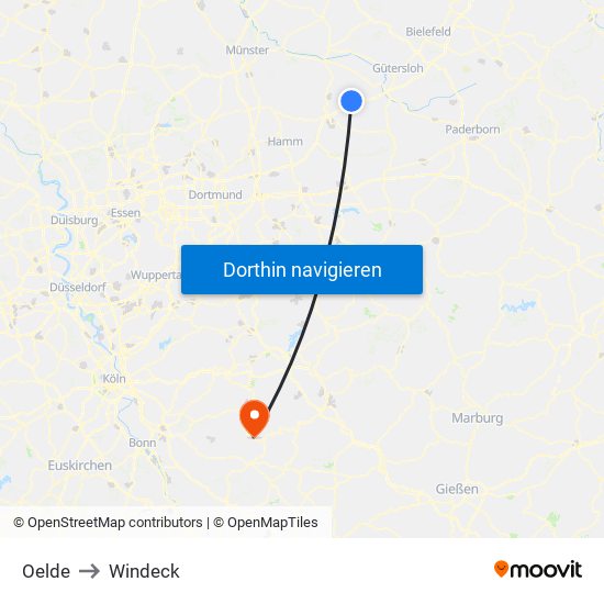 Oelde to Windeck map