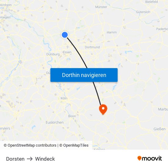 Dorsten to Windeck map