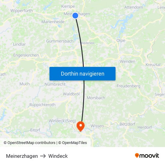 Meinerzhagen to Windeck map