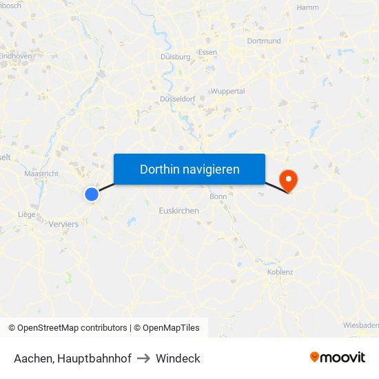 Aachen, Hauptbahnhof to Windeck map