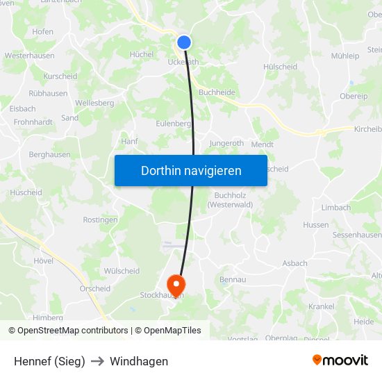 Hennef (Sieg) to Windhagen map