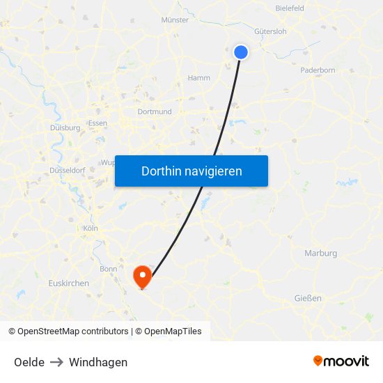 Oelde to Windhagen map
