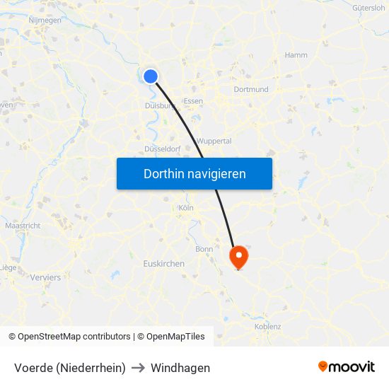 Voerde (Niederrhein) to Windhagen map