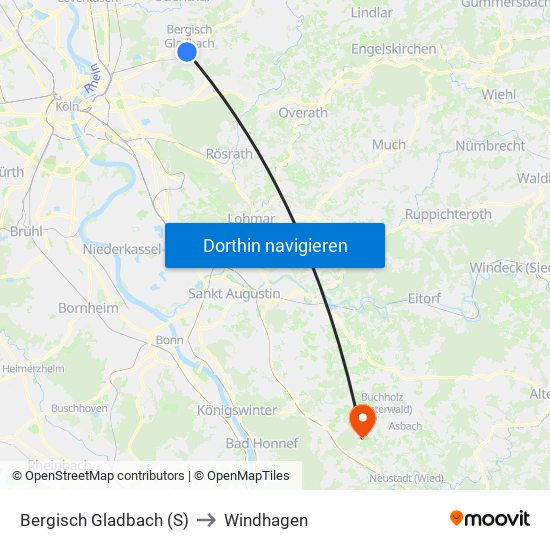 Bergisch Gladbach (S) to Windhagen map