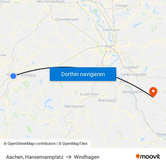 Aachen, Hansemannplatz to Windhagen map