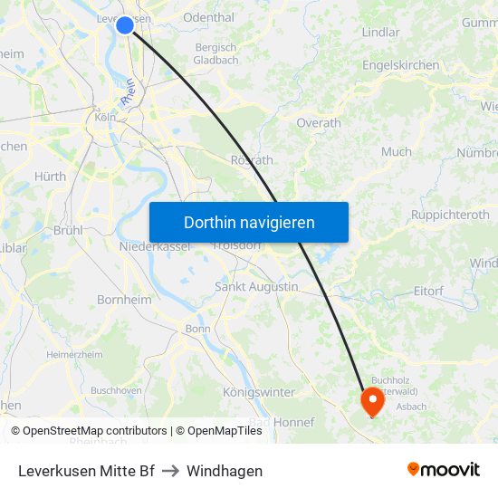 Leverkusen Mitte Bf to Windhagen map