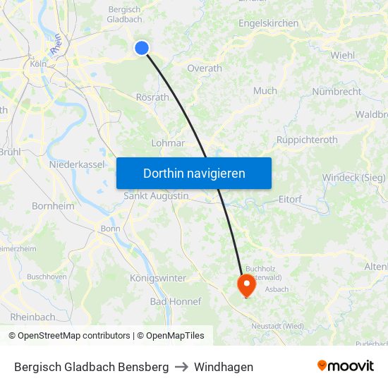 Bergisch Gladbach Bensberg to Windhagen map