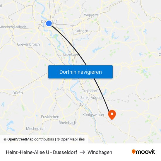 Heinr.-Heine-Allee U - Düsseldorf to Windhagen map