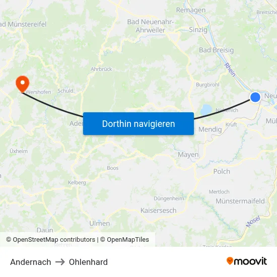 Andernach to Ohlenhard map