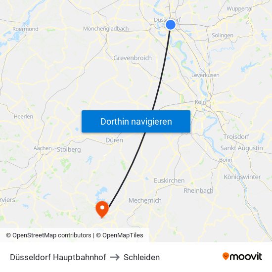 Düsseldorf Hauptbahnhof to Schleiden map