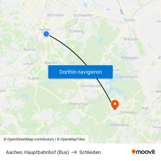 Aachen, Hauptbahnhof (Bus) to Schleiden map