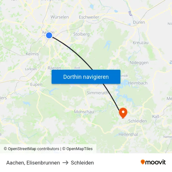 Aachen, Elisenbrunnen to Schleiden map