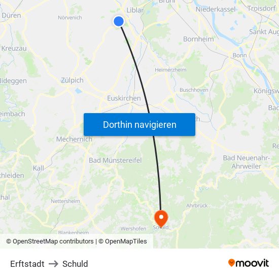 Erftstadt to Schuld map