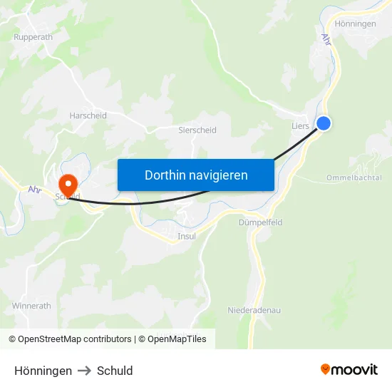 Hönningen to Schuld map
