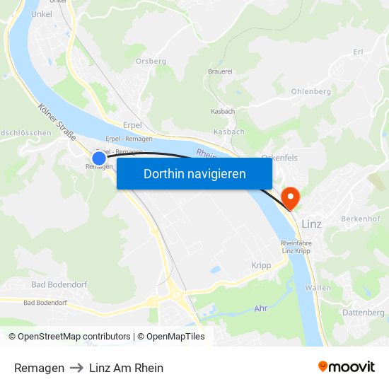 Remagen to Linz Am Rhein map