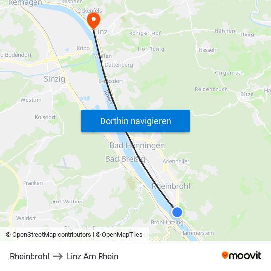 Rheinbrohl to Linz Am Rhein map