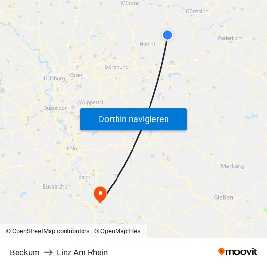 Beckum to Linz Am Rhein map