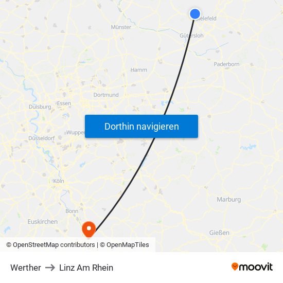 Werther to Linz Am Rhein map