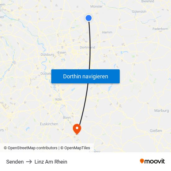 Senden to Linz Am Rhein map