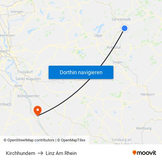 Kirchhundem to Linz Am Rhein map