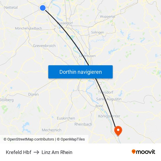 Krefeld Hbf to Linz Am Rhein map