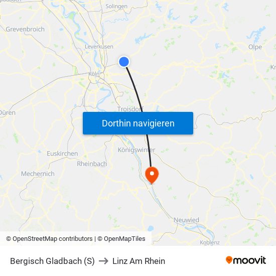 Bergisch Gladbach (S) to Linz Am Rhein map