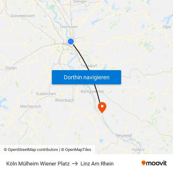 Köln Mülheim Wiener Platz to Linz Am Rhein map