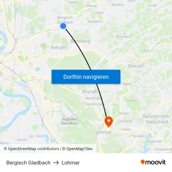 Bergisch Gladbach to Lohmar map