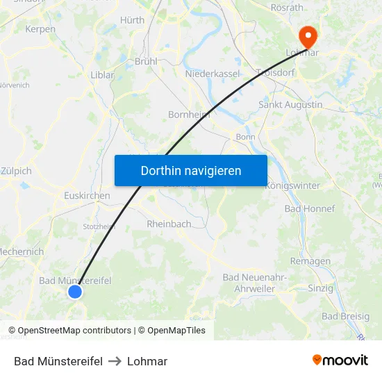 Bad Münstereifel to Lohmar map